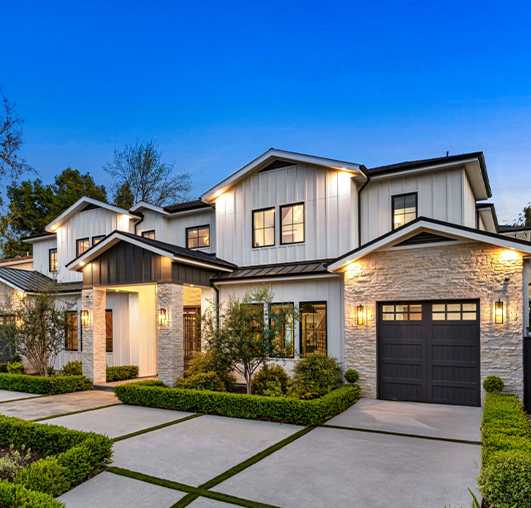 A beautiful modern home at dusk